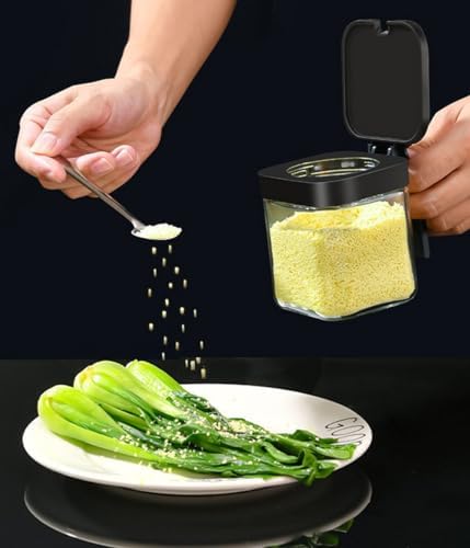 LOYUYU Condiment Jar Spice Container with Lids and Spoons, 250ml Clear