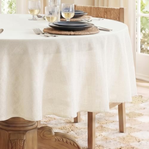 NOVILYS 70 Inch Round Tablecloth with Linen Textured, Cream White