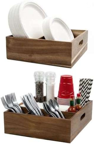 Acacia Wood Utensil Holder for Party -Nested Set of 2