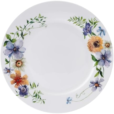 Mikasa Audrina Water Color Flowers Bone China Lightweight Chip Resistant 12 Piece Dinnerware Set, Service for 4, White