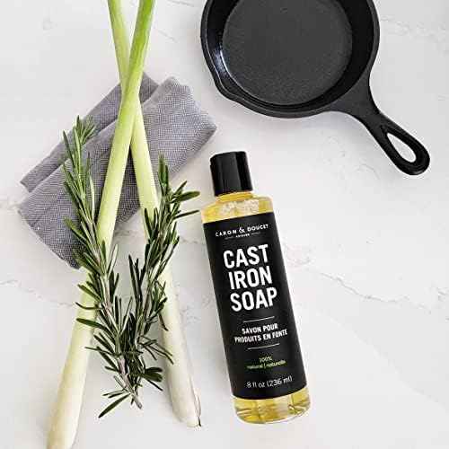 CARON & DOUCET - Cast Iron Cleaning & Conditioning Set: Seasoning Oil & Cleaning Soap | 100% Plant-Based | Best for Washing, Restoring & Seasoning Cast Iron Skillets, Pans & Grills! 8oz Each