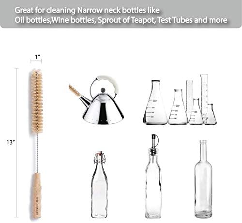 4 Pcs Bamboo Bottle Brush Set by HELLO NATURE – Long Handle Cleaning