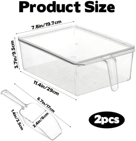 2 Set Large Ice Bin for Freezer with Lid and 2 Scoop Set, Plastic