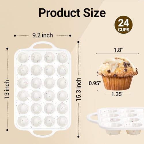 FUNBAKY Silicone Mini Muffin Pan, Metal Reinforced Frame 24 Cups
