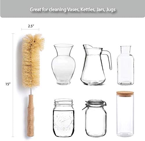 4 Pcs Bamboo Bottle Brush Set by HELLO NATURE – Long Handle Cleaning