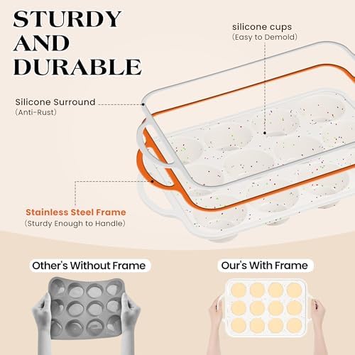 12+24 Cups Silicone Muffin Pans for Baking with Metal Frame