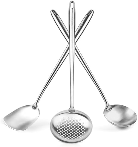 YOSUKATA 17" Stainless Steel Wok Spatula Ladle and Skimmer Spoon Set