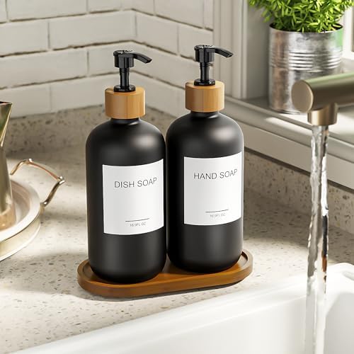 MASADI Black Soap Dispenser Set with Tray