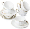BTaT- Cappuccino Cups with Saucers 7 oz, Set of 6, Golden Trim Design