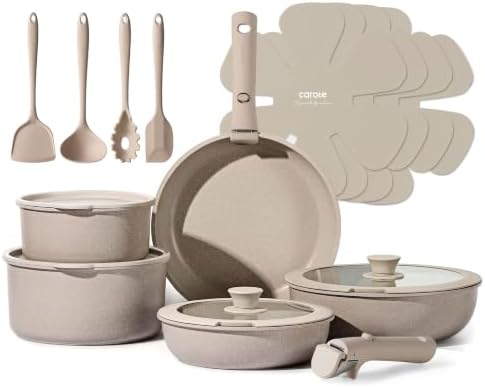CAROTE 19pcs Pots and Pans Set Non Stick, Detachable Handle Cookware
