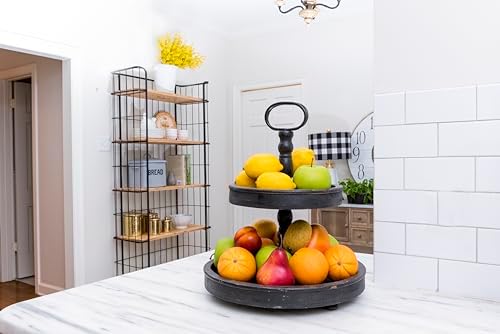 Creative Co-Op Distressed Blackwashed Wood 2-Tier Tray with Metal