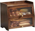 Bread Box for Kitchen Countertop, Double Layer Pine Wood Breadbox