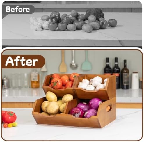 Aquzee Wooden Pantry Storage Bins, Stackable Kitchen Organizer for