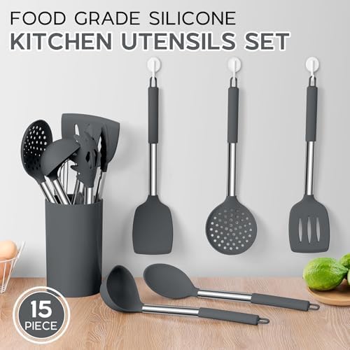 Onader Kitchen Cooking Utensils Set, 15-Piece, Grey