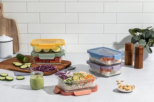Ello Color Lock 3.4 Cup Glass Meal Prep Containers, 5 Pack