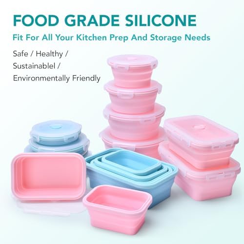 Square Collapsible Silicone Food Storage Containers 4-Piece Set