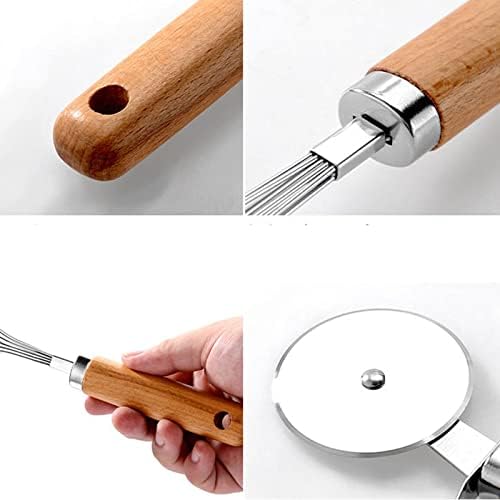 9pcs Kitchen Gadget Set with Wooden Handle, Stainless Steel Cooking