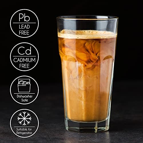 Volarium Drinking Glasses Set of 6, Premium Lead-Free Clear Iced Tea