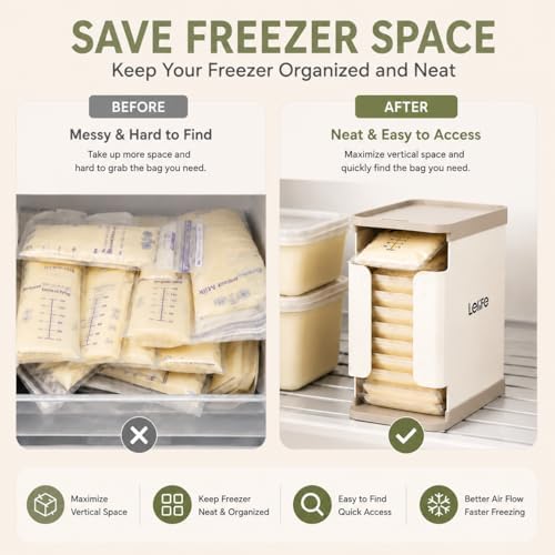 Breast Milk Bag Organizer with Aluminum Freeze Tray, FIFO Storage