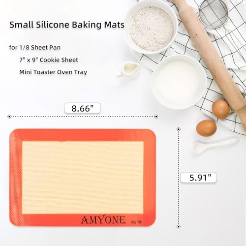 AMYONE 1/8 Sheet Silicone Baking Mats, 2-Piece, 9x7"