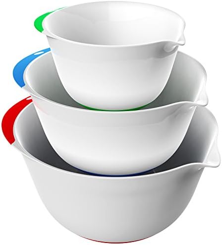 Vremi 3 Piece Plastic Mixing Bowl Set - Nesting Mixing Bowls with