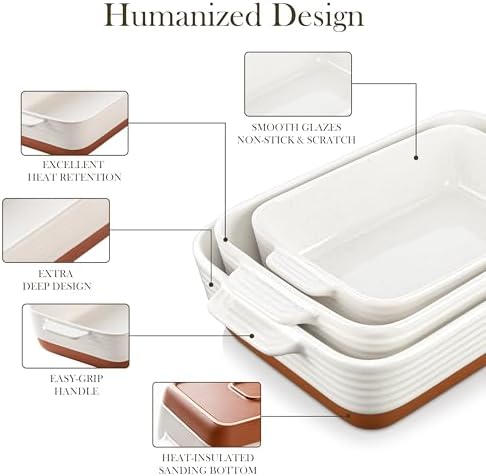 MALACASA Casserole Dishes for Oven, Ceramic Baking Dishes Set of 3