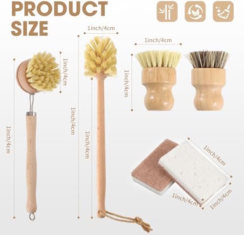 6-Pack Bamboo Dish Brush and Sponge Set
