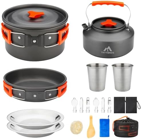 THTYBROS 17pcs Camping Cookware Mess Kit,for