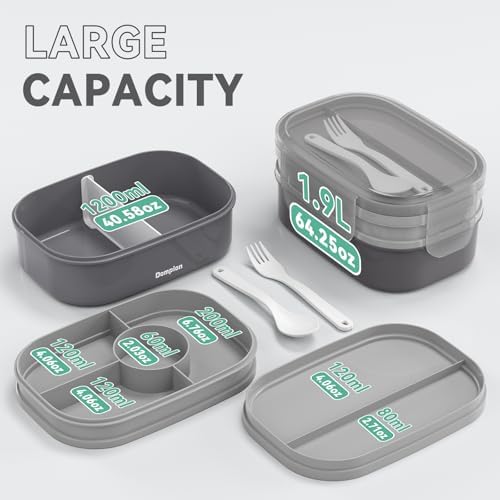 2 Layers Bento Box, All-in-One Stackable Lunch Container with