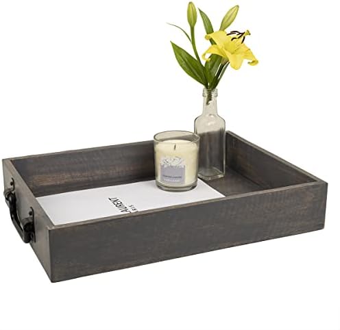 GoCraft Handmade Wooden Tray with Metal Handles – 15" x 11" x 2.5"