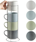 HASENSE Coffee Mugs with Metal Stand,15 oz Ceramic Stackable Mug Set