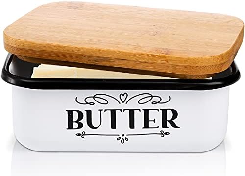 Yesland Butter Dish With Wooden Lid - Unbreakable Enamel Container