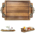Vintage Wooden Tray with Handles for Coffee Table Centerpiece