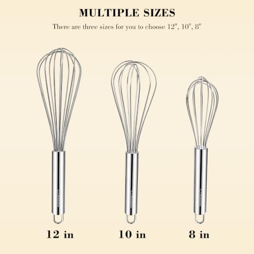 NileHome 3-Pack Stainless Steel Whisk Set, Kitchen Utensils for