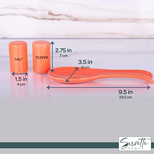 Ceramic Spoon Rest & Salt and Pepper Shakers Set - Orange