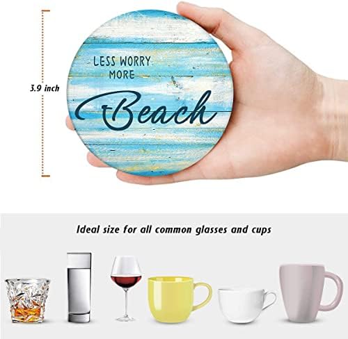 Britimes Coasters for Drinks, Set of 6, Ceramic Stone, Beach Teal