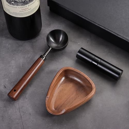 3pcs Coffee Bean Dosing Cup Set, Walnut Wood Cup Dosing Spoon Spray
