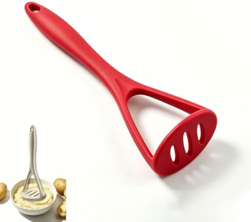 Potato Masher Silicone Set, 10.4 Inch Non-Scratch Kitchen Tool (RED)