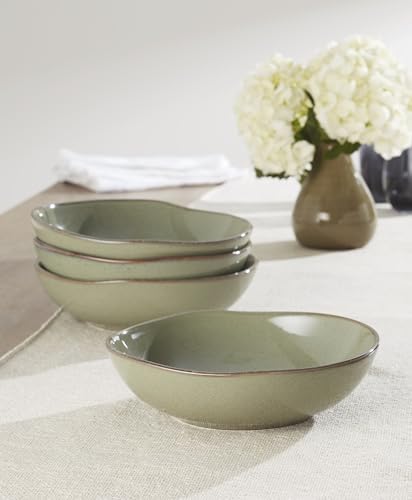 Oneida Organic Shades Sage Green Stoneware Pasta Bowl Set for 4
