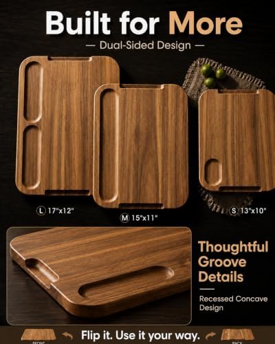 Acacia Wood Cutting Board Set of 3 with Stand, Non Toxic