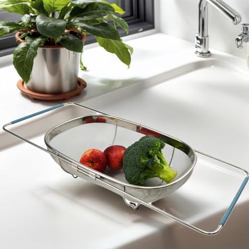 SAMMART Expandable Over The Sink Oval Colander/Mesh Strainer Basket