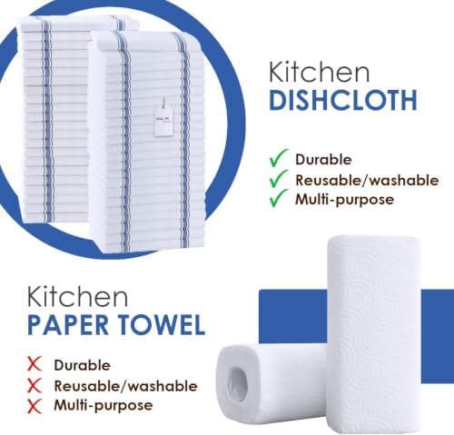Dish Towels 15 Pack Blue Stripe 100% Cotton Kitchen Towel 15x25 Inch