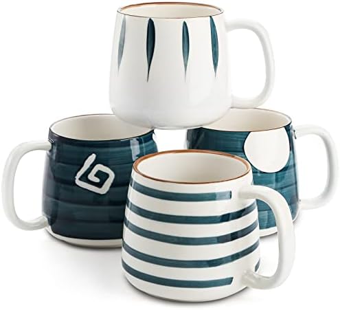 DEAYOU Set of 4 Porcelain Coffee Mugs, 17 Oz Ceramic Coffee Cups with