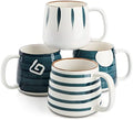 DEAYOU Set of 4 Porcelain Coffee Mugs, 17 Oz Ceramic Coffee Cups with