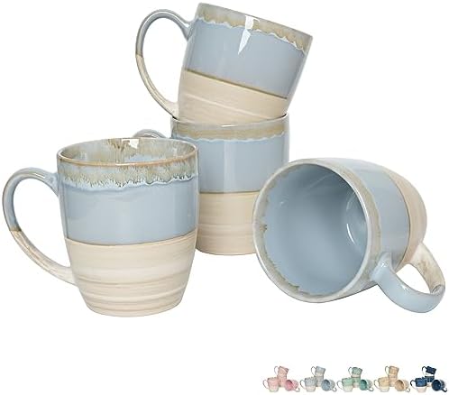 Bosmarlin Ceramic Coffee Mug Set of 4, 16 Oz, 5 Colors to Choose, Tea