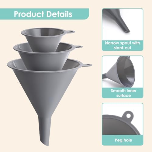 Plastic Kitchen Funnel Set of 3, Durable Round Food Grade Cooking