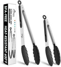 HOTEC Stainless Steel Kitchen Tongs with Silicone Tips, Set of 2-9"