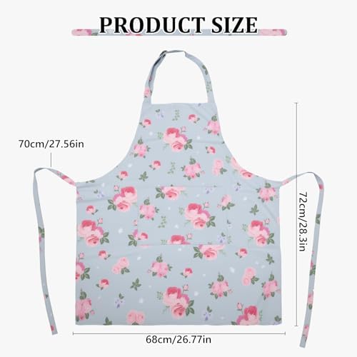 2 Pack Floral Apron, Adjustable Waterproof Aprons with 2 Pockets Cute