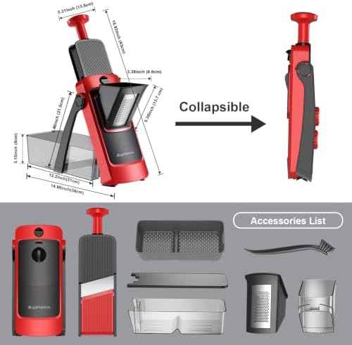 SupMaKin Safe Mandoline Slicer for Kitchen,Pptato Slicer, Vegetable Onion Chopper, French Fry Cutter, Adjustable Thickness, Julienne & Dicer Salad Chopping Artifact (4V RED)