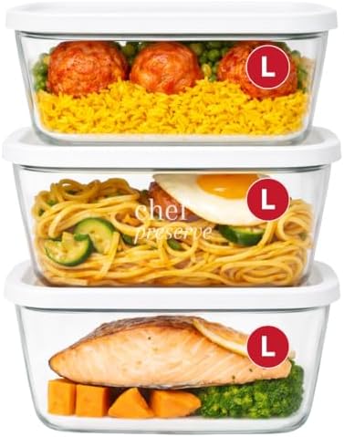 Chef Preserve Glass Vacuum Seal Containers, 3pcs Large Set